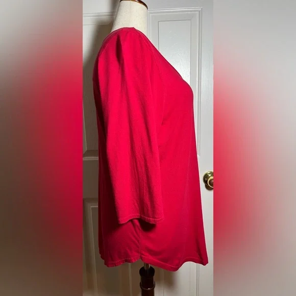 Lane Bryant Women’s Vibrant Red Three Quarter Inch Sleeve Tee - Picture 3 of 9